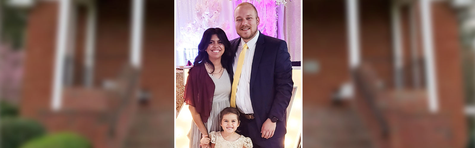 Hunter and Ragan Strength in front of the church